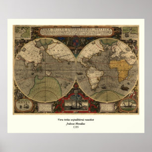 Poster Carte du monde Vintage 1595 par Jodocus Hondius