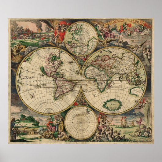Poster Carte du monde vintage 1689 (Devant)