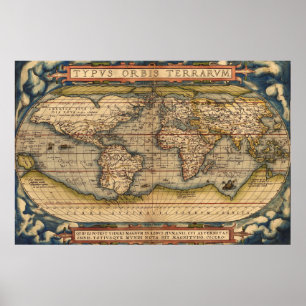 Poster Carte du monde vintage par Abraham Ortelius 1564