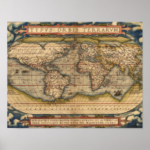 Poster Carte du monde vintage par Abraham Ortelius 1564