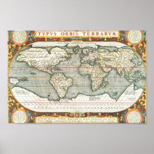 Poster Carte du monde Vintage par Abraham Ortelius 1587-1