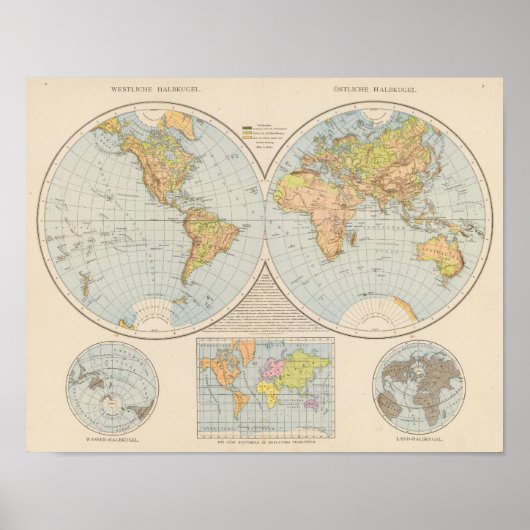 Poster Carte du monde W, E Halbkugel (Devant)