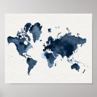 Carte du monde Watercolor Marine