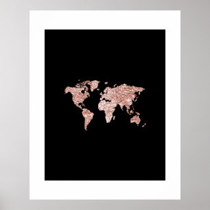 Poster Carte du monde XL imprimée en rose doré froissé