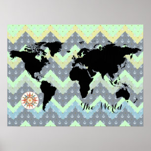 Poster carte du monde zig-zag
