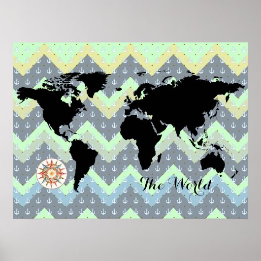 Poster carte du monde zig-zag (Devant)