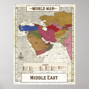 Poster Carte Du Moyen-Orient