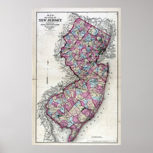 Poster Carte du New Jersey 1872 (Devant)