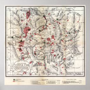 POSTER CARTE DU PARC DE YELLOWSTONE 1881