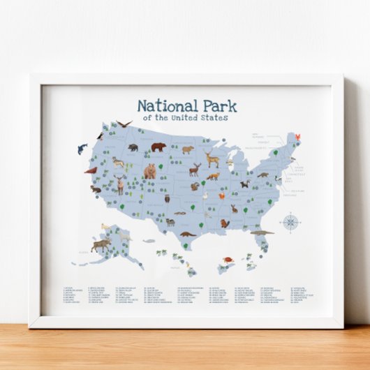 Poster Carte du parc national bleu Woodland Nursery Impri
