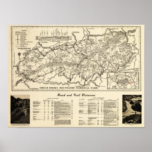 Poster Carte du parc national des Great Smoky Mountains (Devant)