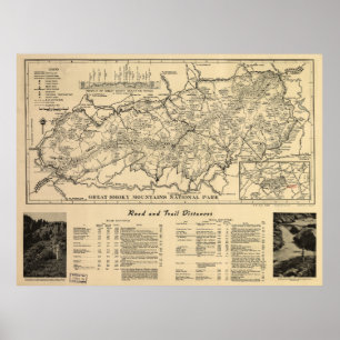 Poster Carte du parc national des Great Smoky Mountains (