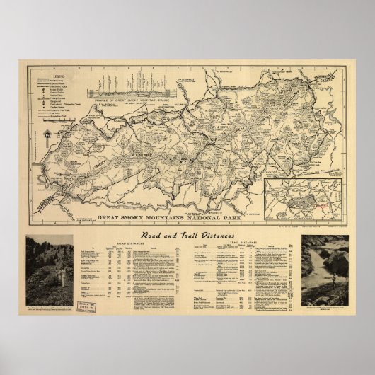 Poster Carte du parc national des Great Smoky Mountains ( (Devant)