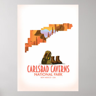 Poster carte du parc national des grottes de Carlsbad au 