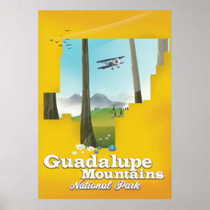 Poster carte du parc national des montagnes Guadalupe, Te