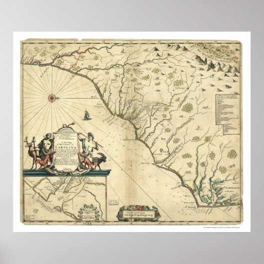 Poster Carte du pays de la Caroline 1650 (Devant)