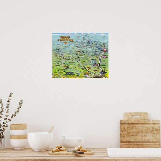 Poster Carte du pays de Texas Hill (Cuisine)
