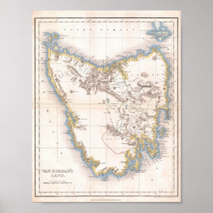 Poster Carte du pays de Van Dieman ou de la Tasmanie