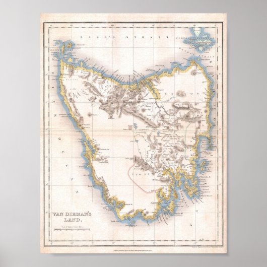 Poster Carte du pays de Van Dieman ou de la Tasmanie (Devant)