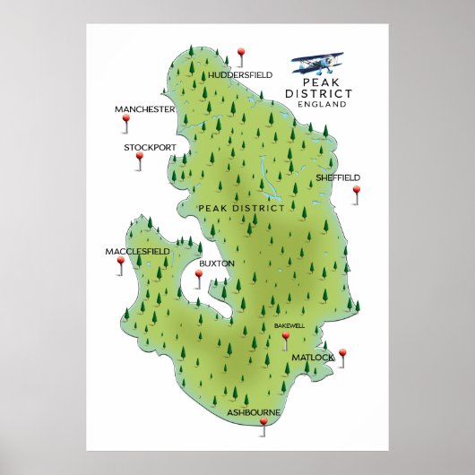 Poster Carte du Peak District Angleterre (Devant)
