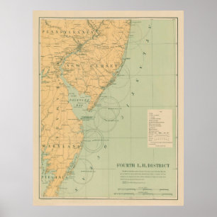 Poster Carte du phare de la baie NJ vintage, MD et Delawa