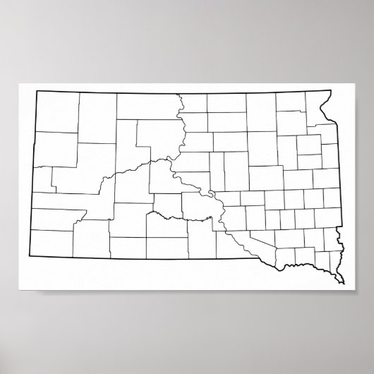 Poster Carte du plan des comtés du Dakota du Sud (Devant)