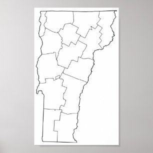 Poster Carte du plan des comtés du Vermont blanc