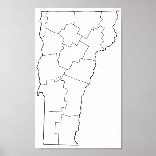 Poster Carte du plan des comtés du Vermont blanc (Devant)