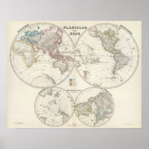 Poster Carte du Planiglob der Erde Atlas