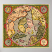 Poster Carte du Pôle Nord par Mercator (Devant)
