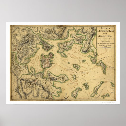 Poster Carte du port de Boston 1775 (Devant)