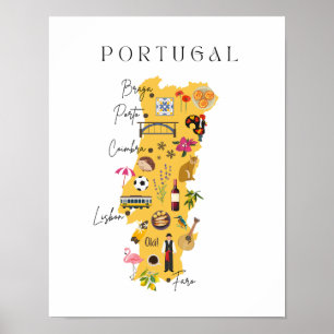 Poster Carte du Portugal avec les principales villes et d