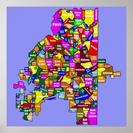 Poster Carte du quartier d'Atlanta (Devant)