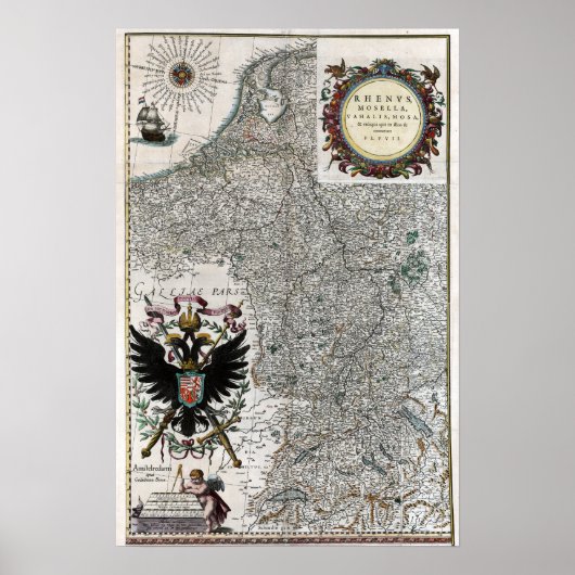 Poster Carte du Rhin et de la Moselle 1634 (Devant)