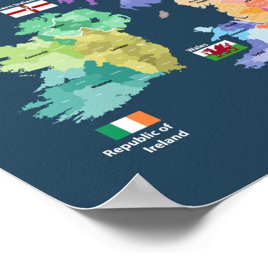 Poster Carte du Royaume-Uni - Pays d'Angleterre (Coin)