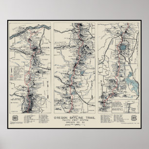 Poster Carte du sentier de la crête du Pacifique en Orego