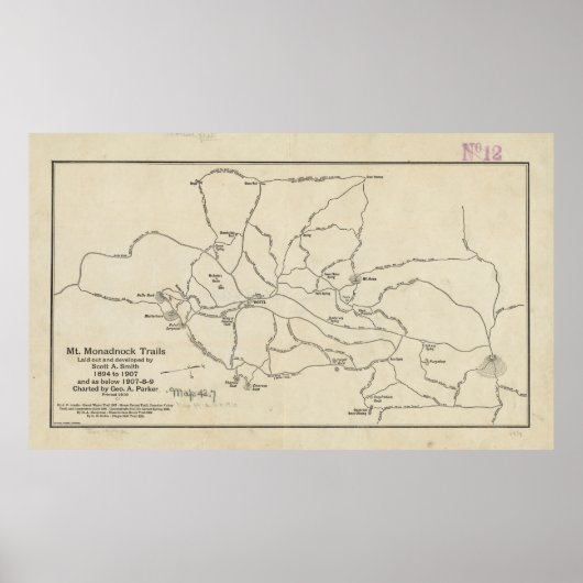 Poster Carte du sentier Monadnock vintage (1910) (Devant)