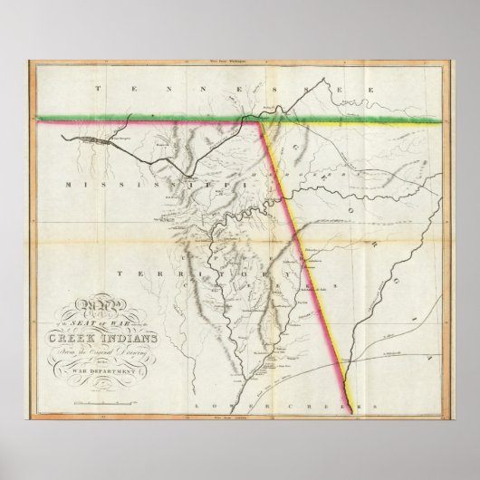 Poster Carte du siège de guerre des Indiens du Creek (Devant)