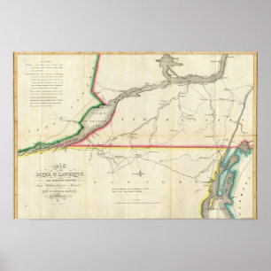 Poster Carte du St Lawrence et pays limitrophe de rivière