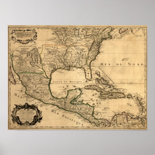 Poster Carte du sud des États-Unis et de l'Amérique centr (Devant)