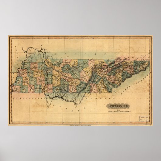 Poster Carte du Tennessee 1826 (Devant)