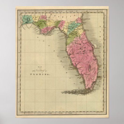Poster Carte du territoire de Floride 1842 (Devant)