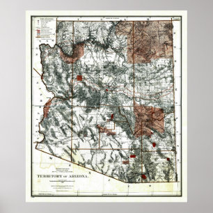 Poster Carte du territoire de l'Arizona de 1887