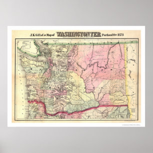 Poster Carte du territoire de Washington par JK Gill 1878
