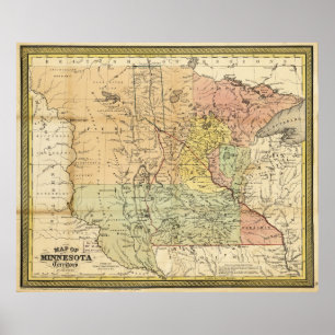 Poster Carte du territoire du Minnesota (1852)