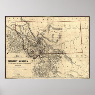 Poster Carte du territoire du Montana en 1865