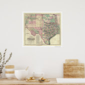Poster Carte du territoire du Texas par Colton 1872 (Cuisine)