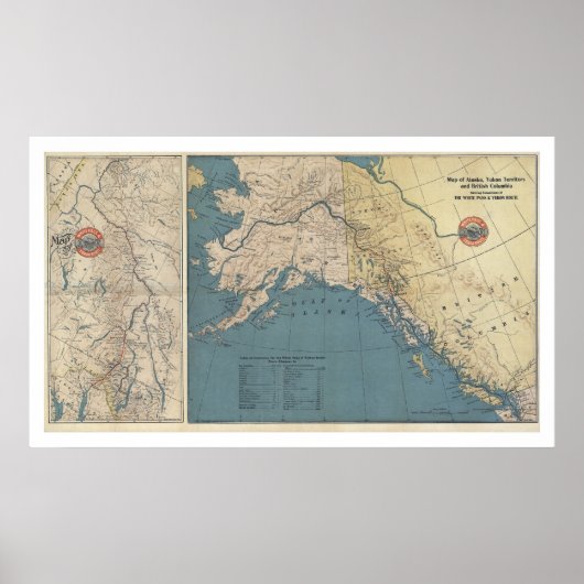 Poster Carte du territoire du Yukon Alaska 1904 (Devant)