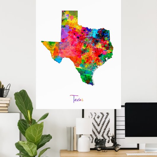 Poster Carte du Texas (Bureau à domicile)