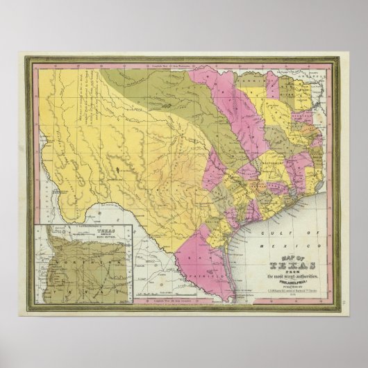Poster Carte Du Texas (Devant)